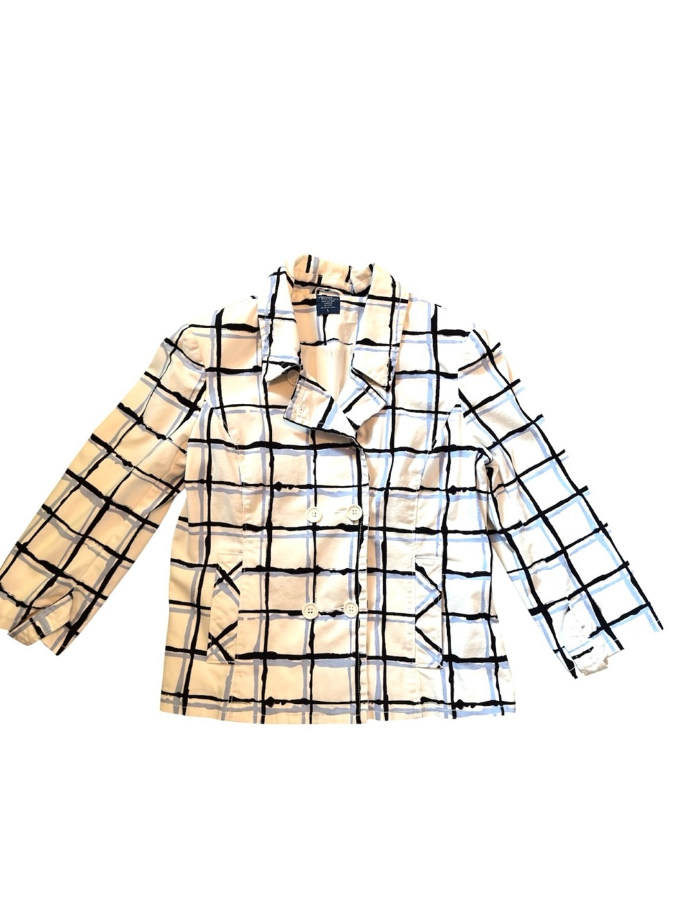 Jockey White Pea Coat with Blue/Black Windowpane Check
